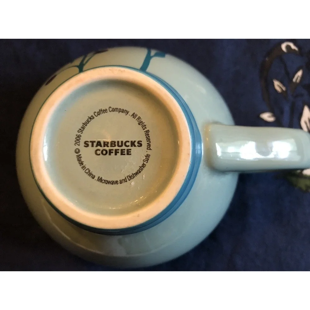 Starbucks Coffee Mug‎ Tea Cup Teal Blue Green Floral Flower Modern 2006 Set of 2
